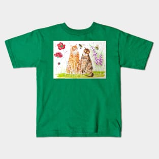 Cats among bumble bees and flowers Kids T-Shirt